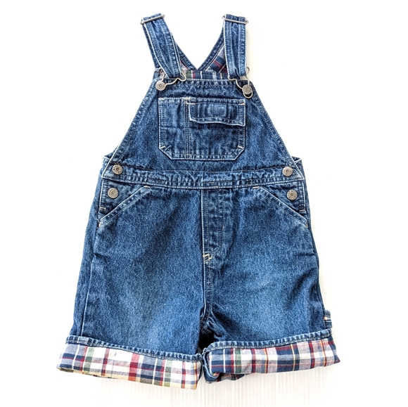 CHILDREN'S PLACE toddler boy plaid lined bib Overalls Shortalls - Picture 1 of 10